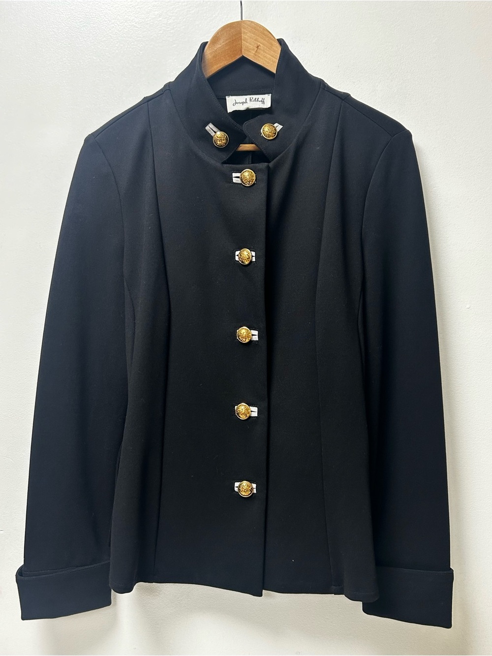 Joseph Ribkoff Black Stretch Military Jacket Gold Buttons Fits Like M